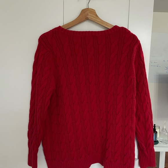 cotton Lands' End Women's Red Cable Knit Sweater knitted crew neck - Picture 4 of 4